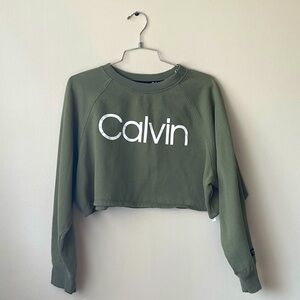 Calvin Klein Performance: XL Crop top, Crewneck Sweatshirt, Long sleeve, green